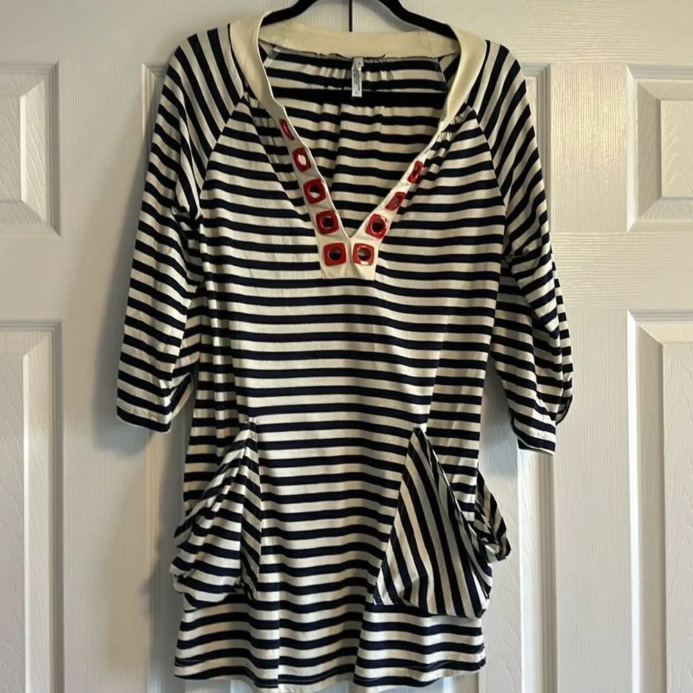 Nanette Lepore Swim Women’s Navy Blue and Ivory Striped Beach Cover-up - Size S